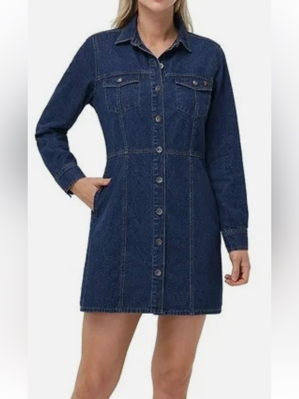 Frye Cowgirl Indigo Denim Button-Front Shirt Dress